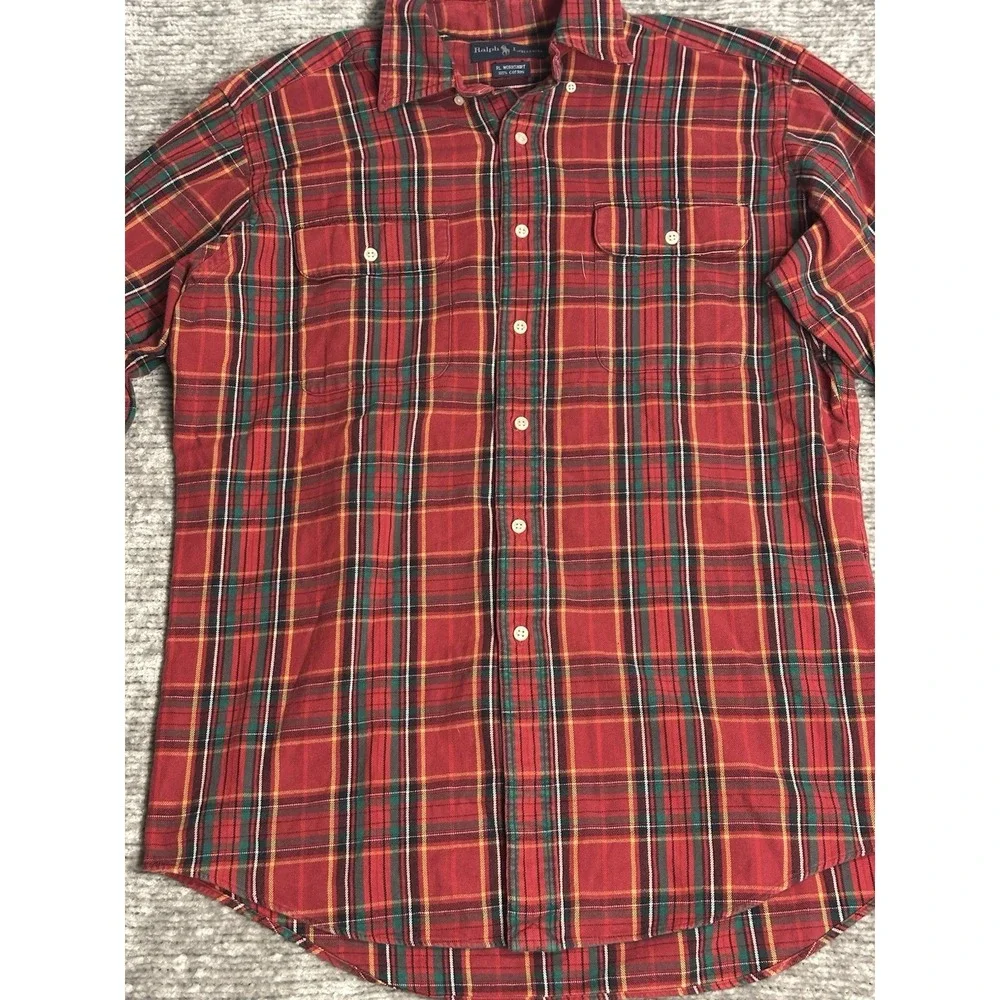Polo Ralph Lauren Workshirt Shirt Men's L RL Flannel Heavy Cotton Vintage 90s
